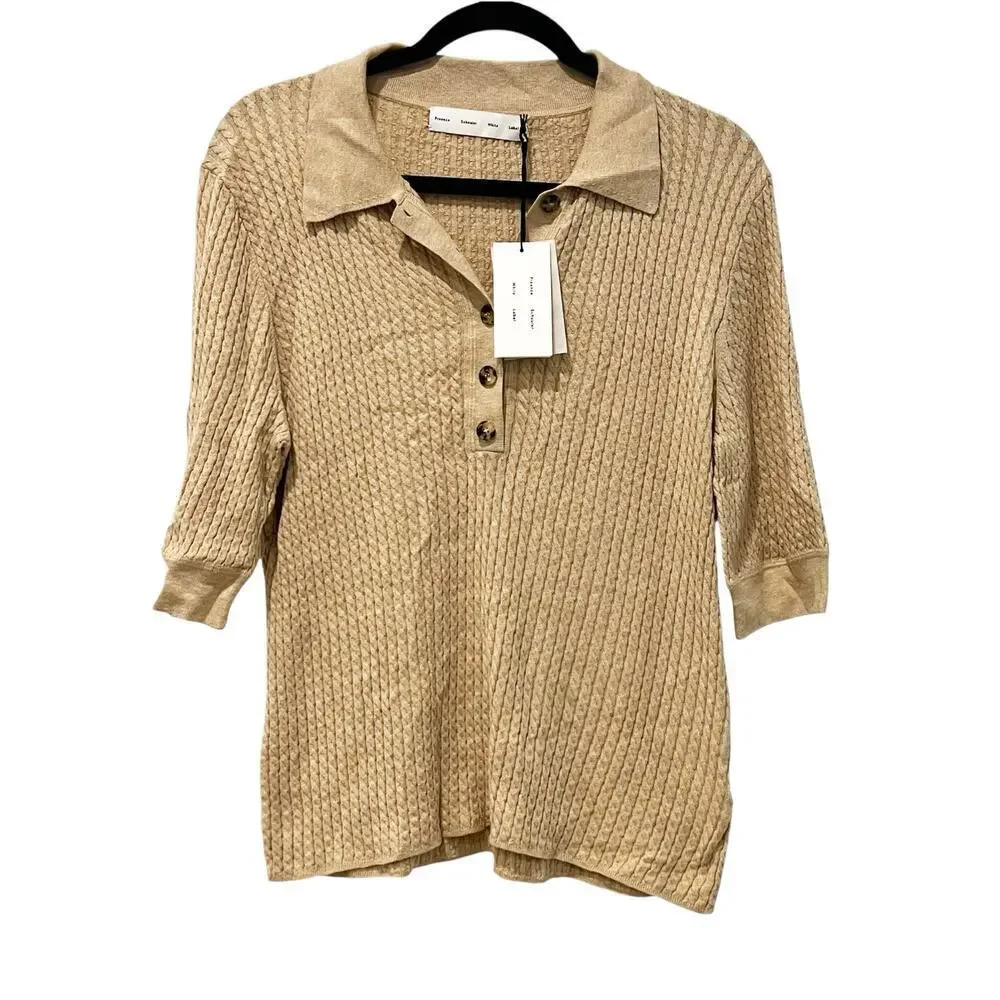 Proenza Schouler Sera Knit Women's Cashew Polo in Micro Cable Size XL NWT